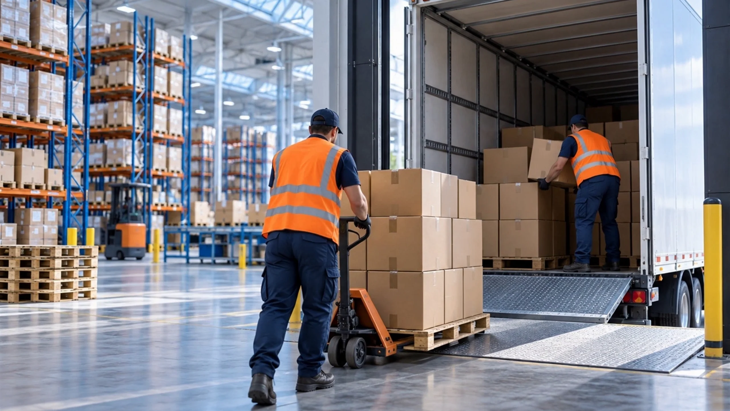 Warehouse team unloading cartons at the dock