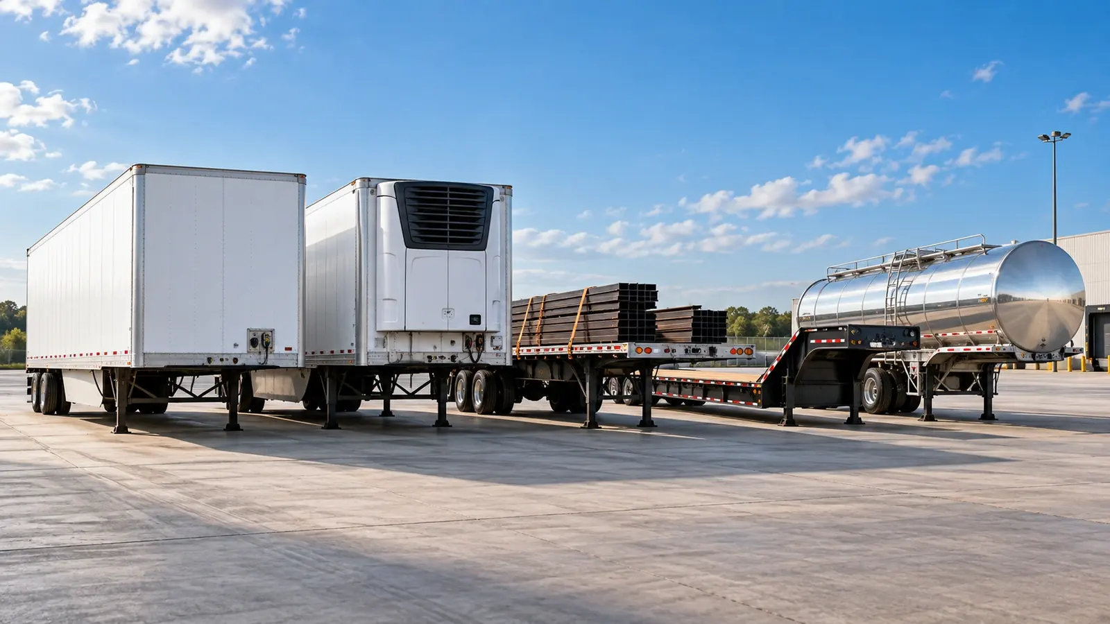 Aerial view of four trailer types
