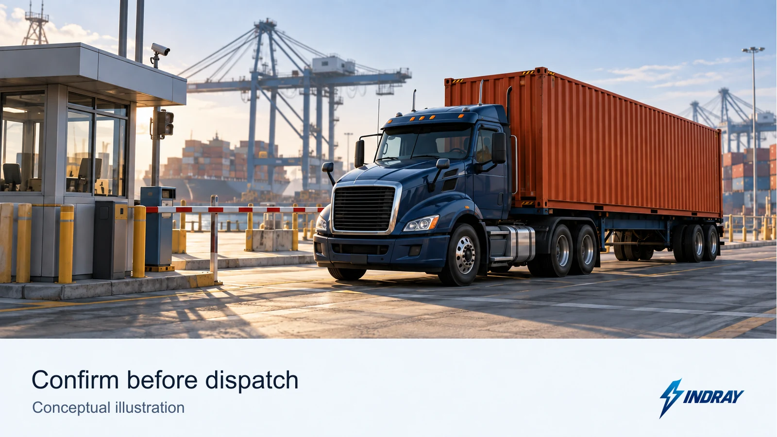 Four checks connect to dispatch readiness: releases, container availability, pickup slot and empty-return plan.