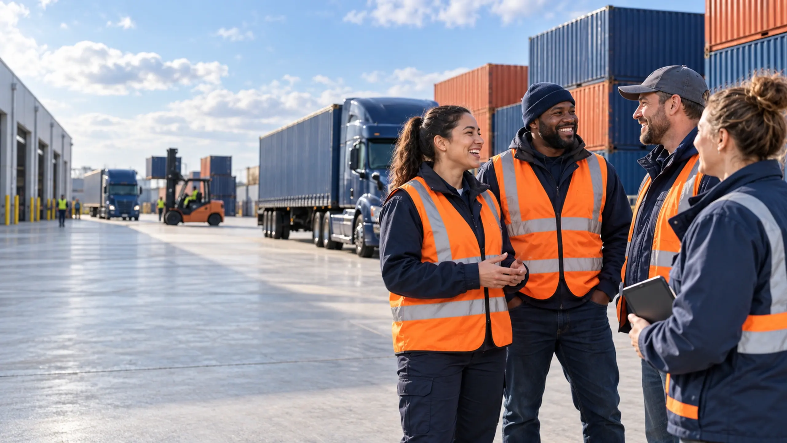 Indray team members talking in a warehouse yard